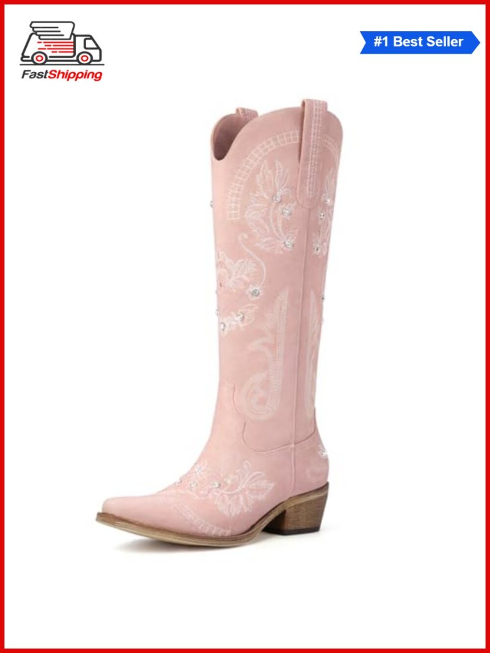 ✨ Cowboy Boots Knee High Western Cowgirl Boots Pointed Toe Chunky Heel Pull On